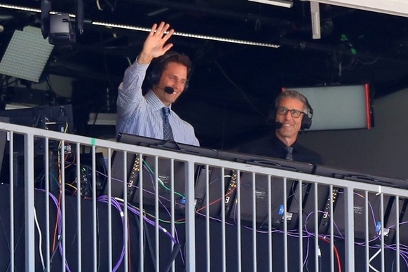 TAMPA, FL - SEPTEMBER 29: Former Tampa Bay Buccaneers Quarterback and current Fox Commentator Tom Brady waves to the fans during the game between the Philadelphia Eagles and the Tampa Bay Buccaneers o ...