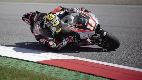 epa08617935 Swiss Moto2 rider Thomas Luethi of Liqui Moly Intact GP in action during third free practice session of the Motorcycling Grand Prix of Styria at the Red Bull Ring in Spielberg, Austria, 22 ...