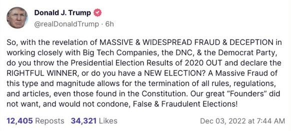 Trump's anger post on Truth Social.