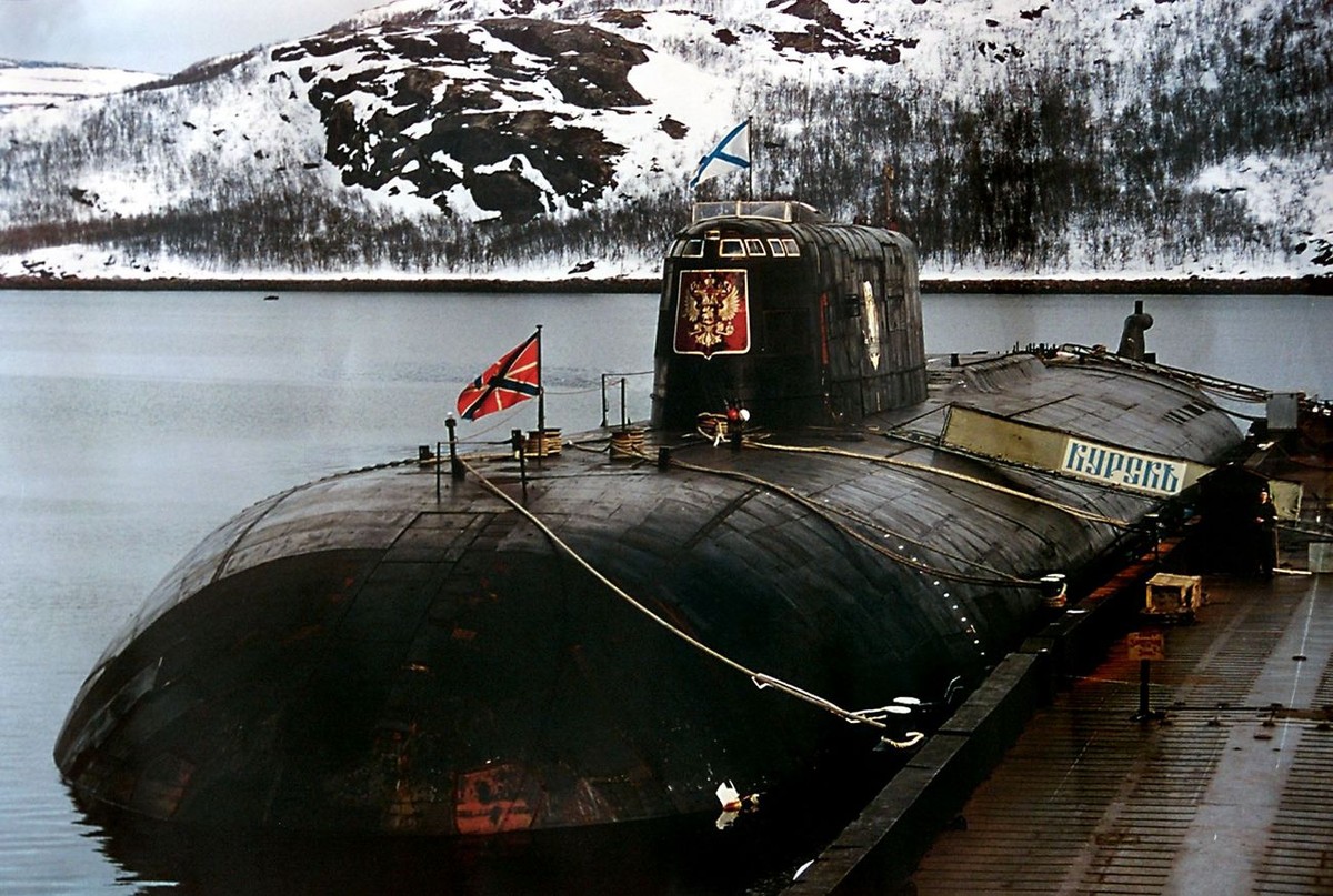Undated picture of the fated-'Kursk' submarine in her mooring in the base of Vidyayevo. The President declared 23 August as a day of national mourning for the dead crew, but canceled all off ...