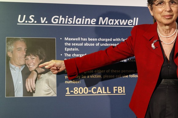 Audrey Strauss, Acting United States Attorney for the Southern District of New York, gestures as she speaks during a news conference to announce charges against Ghislaine Maxwell for her alleged role  ...