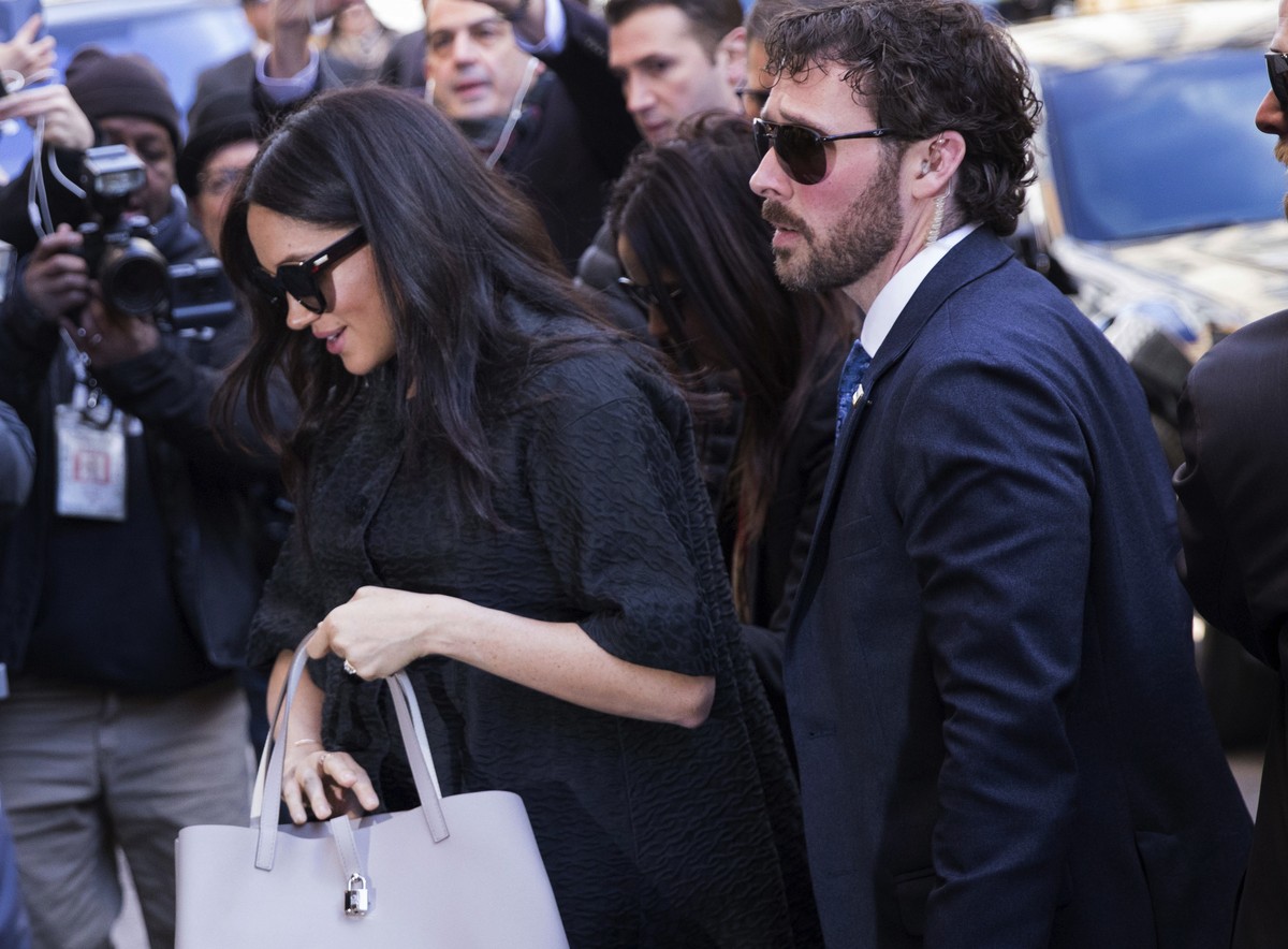 Meghan, Duchess of Sussex, arrives for her baby shower at the Mark Hotel on Tuesday, Feb. 19, 2019, in New York. (AP Photo/Kevin Hagen).