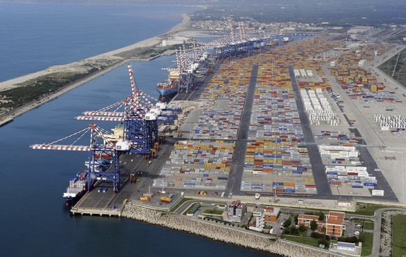 FILE - This 2010 photo shows an aereal view of the Gioia Tauro port, southern Italy. On Tuesday, Feb. 11, 2014, a joint Italian-U.S. anti-Mafia blitz is underway with numerous arrests reported on both ...