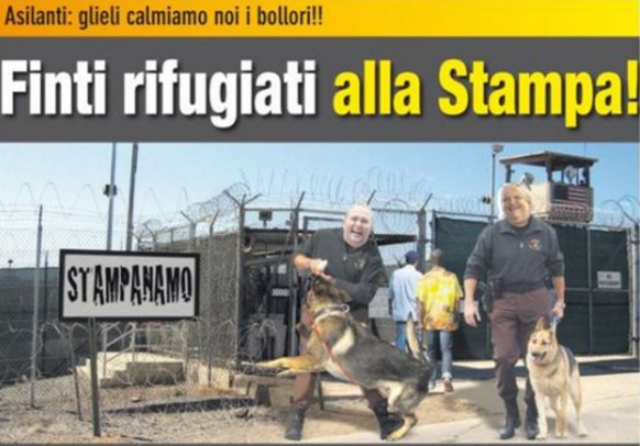 Umstrittene Fotomontur der «Mattino della Domenica»: Norman Gobbi posiert vor Guantanamo.&nbsp;<br data-editable="remove">