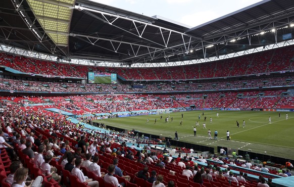 Action during the Euro 2020 soccer championship group D match between England and Croatia at Wembley stadium in London, Sunday, June 13, 2021. (AP Photo/Catherine Ivill, Pool)