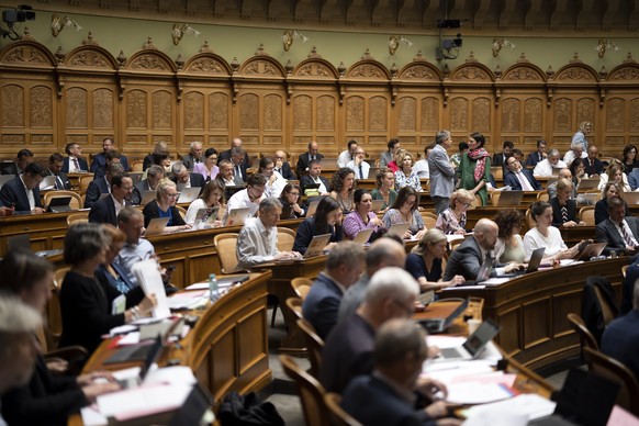 Parlamentarier debattieren waehrend der Sommersession der Eidgenoessischen Raete, am Mittwoch, 7. Juni 2023 im Nationalrat in Bern. (KEYSTONE/Anthony Anex)