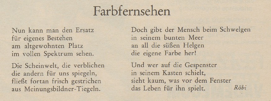 Gedicht aus dem Nebelspalter: das Humor- und Satire-Magazin, Nr. 39/1967, S. 15.