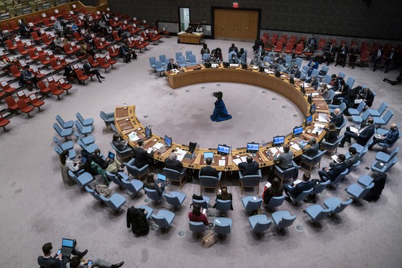 T. S. Tirumurti, permanent representative of India to the United Nations, speaks during a meeting of the security council, Monday, Feb. 28, 2022, at United Nations Headquarters. The U.N.&#039;s two ma ...