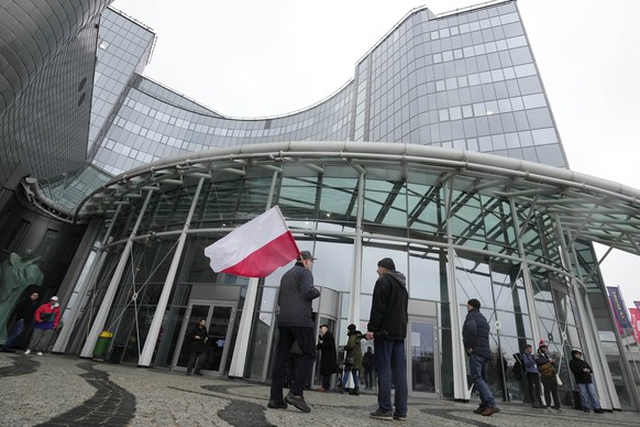 Kaczynski and PiS supporters arrive at the headquarters of Polish state broadcaster TVP to protest against the steps taken by the new pro-European government moving towards free...
