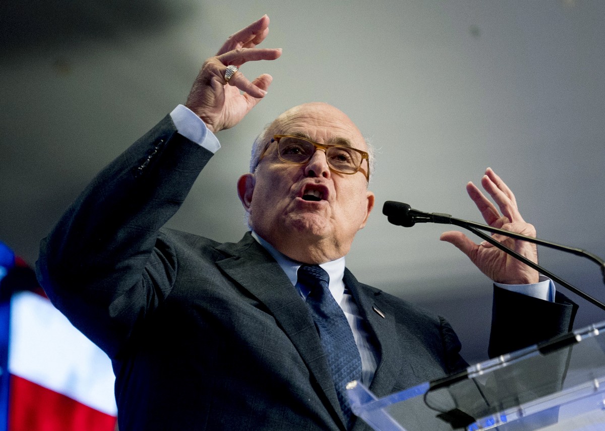 FILE - In this May 5, 2018, file photo, Rudy Giuliani, an attorney for President Donald Trump, speaks in Washington. Giuliani says he'd only cooperate with the House impeachment inquiry if his cl ...