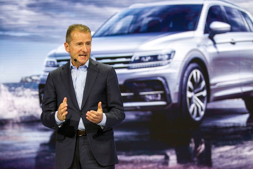 FILE - In this Jan. 15, 2018 Volkswagen brand Chairman Herbert Diess speaks at the North American International Auto Show in Detroit. The supervisory board of the German car maker is convening Thursda ...