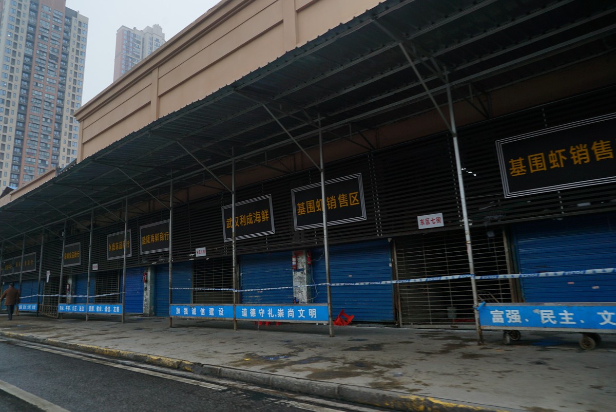 The Wuhan Huanan Wholesale Seafood Market, where a number of people related to the market fell ill with a virus, sits closed in Wuhan, China, January 21, 2020. Heightened precautions were being taken  ...