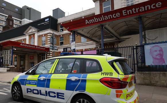 epa11389203 A police vehicle outside Kings College Hospital in London, Britain, 04 June 2024. A cyber attack on three major London hospitals has forced the cancellation of operations and blood transfu ...