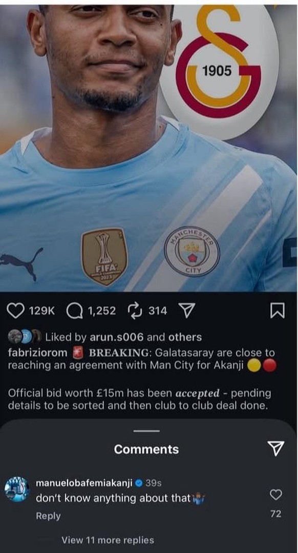 Manuel Akanji kommentierte Romanos mittlerweile gelöschten Instagram-Post.