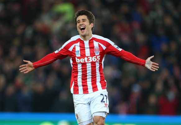 06.12.2014; Stoke; Fussball Premier League - Stoke City - Arsenal; Jubel Bojan Krkic (Stoke) nach seinem Tor zum 2:0 (Catherine Ivill/AMA/freshfocus)