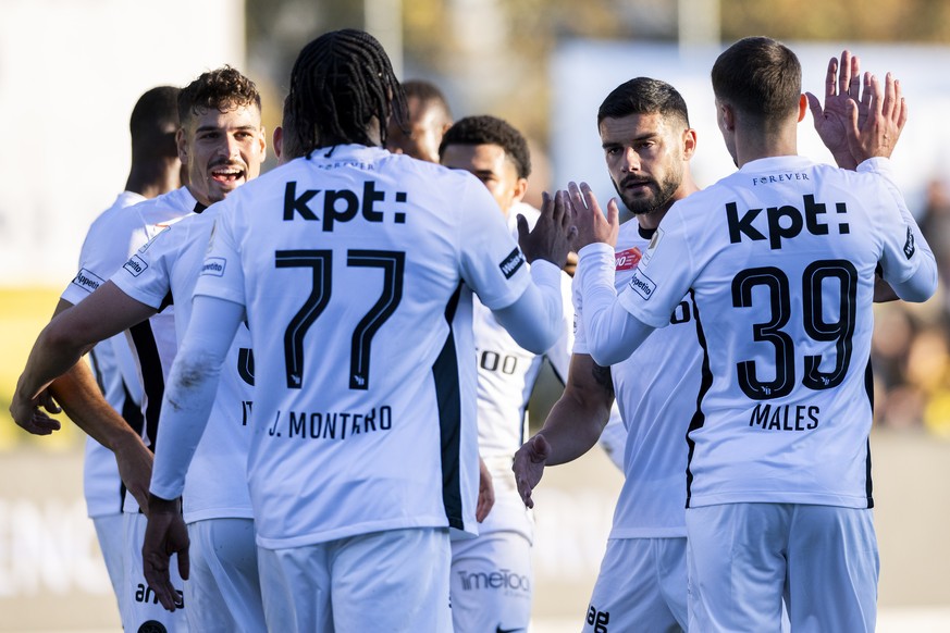 Les joueurs bernois laissent eclater leur joie, lors de la rencontre de football de la Coupe Suisse des seiziemes de finale entre le club en Promotion League le FC Vevey United et le club de Super Lea ...