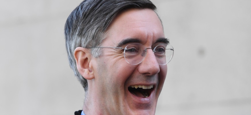 epa07369662 Chairman of the European Research Group (ERG) Jacob Rees-Mogg walks in Westminster near the Houses of Parliament in London, Britain, 14 February 2019. MPs will vote on the next steps in th ...