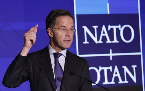 epa12507028 NATO Secretary General Mark Rutte delivers the opening speech for a plenary session of the NATO Industry Forum 2025, in Bucharest, Romania, 06 November 2025. Romania hosts the NATO Industr ...