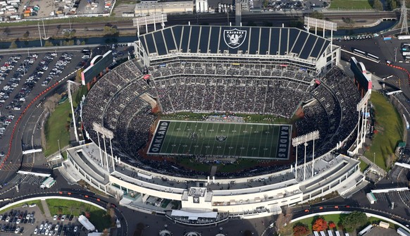 FILE PHOTO - An aerial photo shows National Football League team, the Oakland Raiders, during their NFL game at Oakland Alameda Coliseum of Oakland, California, U.S. on December 4, 2016. REUTERS/Lucy  ...