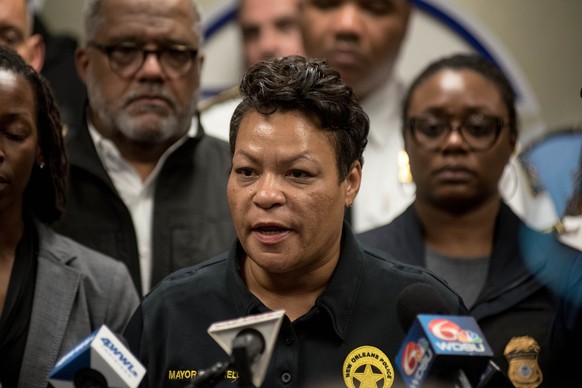epa11801752 New Orleans Mayor LaToya Cantrell speaks to the media following a suspected terror attack in New Orleans, Louisiana, USA, 01 January 2025. At least 10 people are dead and 30 injured after  ...