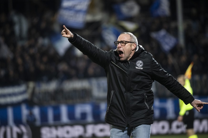 Lugano?s Trainer Mattia Croci Torti, during the Super League soccer match FC Lugano against FC Luzern, at the Cornaredo Stadium in Lugano, Sunday, December, 3, 2023. (KEYSTONE/Ti-Press/Alessandro Crin ...