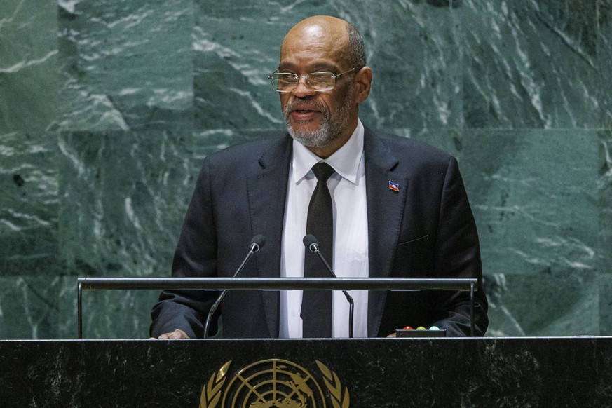 epa11215566 (FILE) - Haiti&#039;s Prime Minister Ariel Henry speaks during the 78th session of the United Nations General Assembly at United Nations Headquarters in New York, New York, USA, 22 Septemb ...