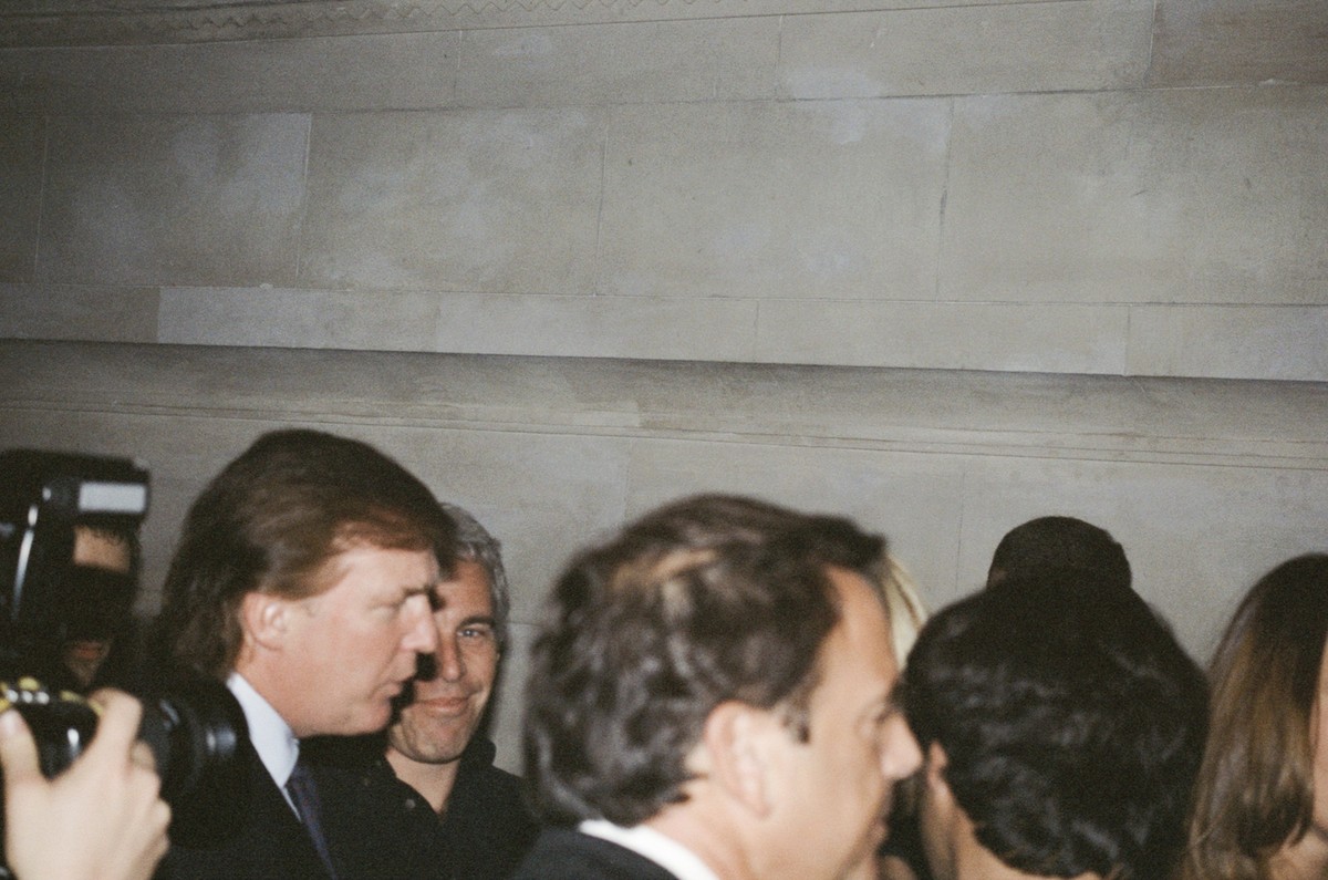 Businessman Donald Trump and financier Jeffrey Epstein attend a Victoria's Secret Angels event sponsored by Rogers &amp; Cowan at the club Duvet on 21st Street in New York City, New York on April ...