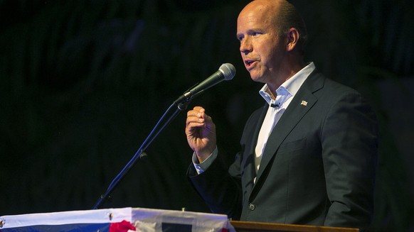 Democratic presidential hopeful John Delaney speaks at the Iowa Democratic Wing Ding at the Surf Ballroom in Clear Lake, Iowa, Friday, Aug. 10, 2018. (Chris Zoeller/Globe-Gazette via AP)