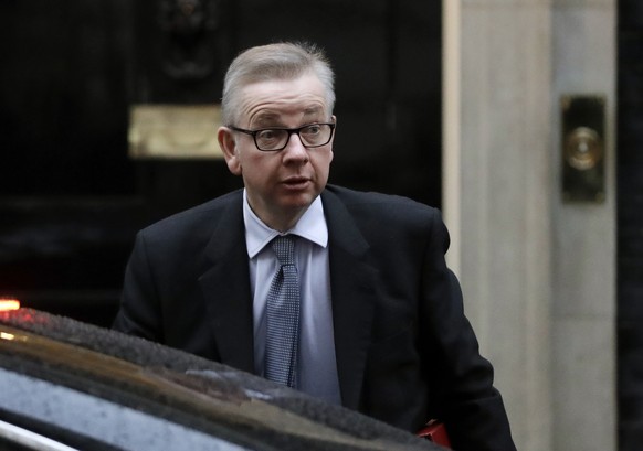 FILE - In this Thursday, Jan. 17, 2019 file photo, Britain&#039;s Environment Secretary Michael Gove arrives at Downing Street. London. British Environment Secretary Michael Gove has on Friday, June 7 ...