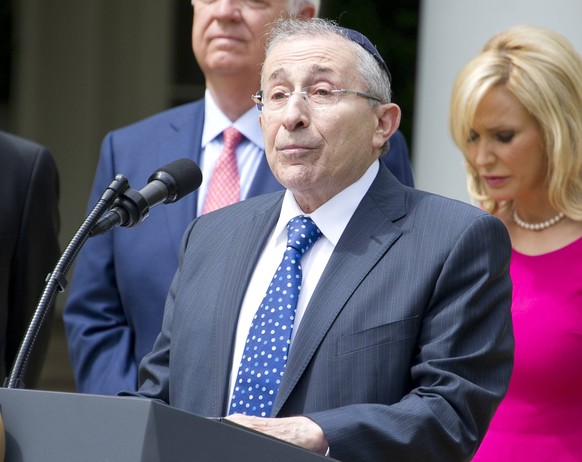 May 4, 2017 - Washington, District of Columbia, United States of America - Rabbi Marvin Hier, president Simon Wiesenthal Center, offers a prayer prior to United States President Donald J. Trump signin ...