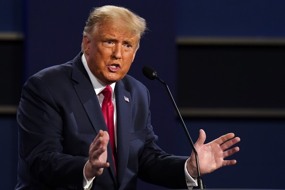 President Donald Trump speaks during the second and final presidential debate Thursday, Oct. 22, 2020, at Belmont University in Nashville, Tenn. (AP Photo/Patrick Semansky)