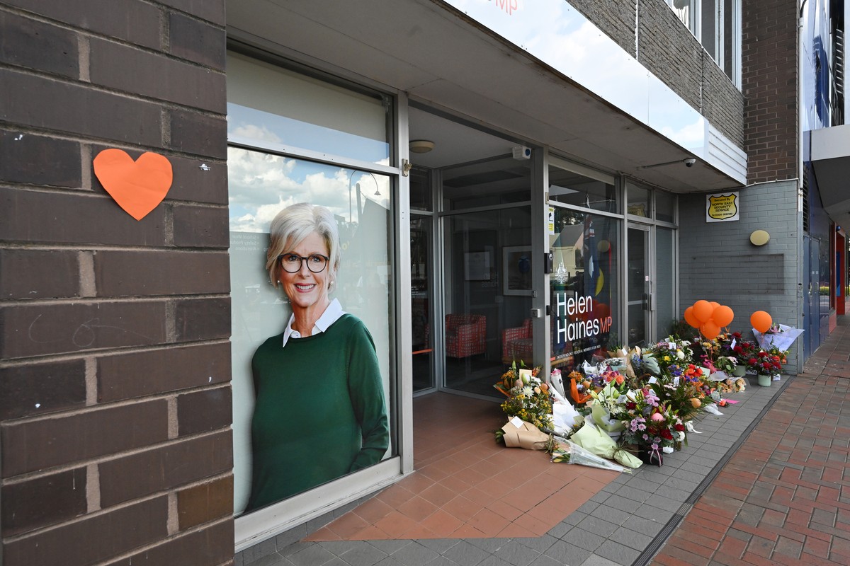 epa13316485 Tributes and flowers are seen for independent federal MP Helen Haines at her electoral office in Wangaratta, Australia, 20 October 2026. Haines was critically injured after being struck by ...