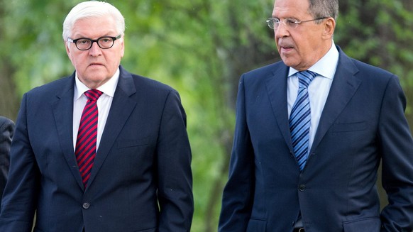 epa04358284 Foreign Ministers Laurent Fabius of France (L-R), Pavlo Klimkin of Ukraine, Frank-Walter Steinmeier of Germany, and Sergei Lavrov of Russia meet to confer about the situation in Ukraine in ...