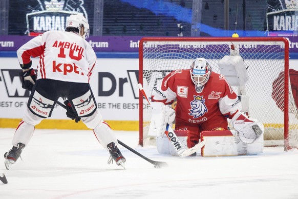221113 Roman Will of Czech Republic and Andres Amb�hl of Switzerland during the Karjala Tournament Ice hockey, Eishockey game between Switzerland and Czech Republic on November 13, 2022 in Turku. Phot ...