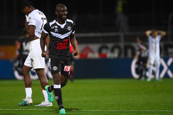Lugano&#039;s player Ousmane Doumbia celebrate the 1 - 0 goal, during the Super League soccer match FC Lugano against BSC Young Boys, at the Cornaredo Stadium in Lugano, Thursday, May 25, 2023. .(KEYS ...