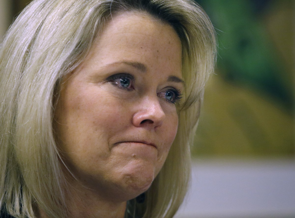 Former Boston television news anchor Heather Unruh holds back tears while speaking Wednesday, Nov. 8, 2017, in Boston, about the alleged sexual assault of her teenage son by actor Kevin Spacey in the  ...