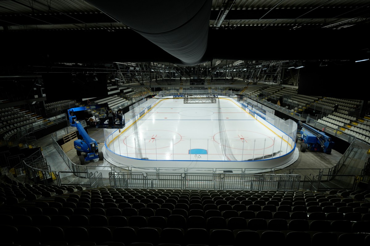 An overview of the Ice Skating Arena where some Ice Hockey matches of the Milan Cortina 2026 Winter Olympics will take place, in Rho, outskirt of Milan, Friday, Dec.5, 2025. (AP Photo/Luca Bruno)
Ital ...