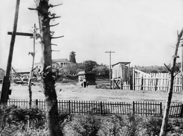 One of the Gulag camps is seen in the capital of the Jewish Autonomous Region, Birobidzhan, 8,368 km (5,200 miles) east of Moscow, in this 1954 photo. The board fence, right, off the main street, hide ...