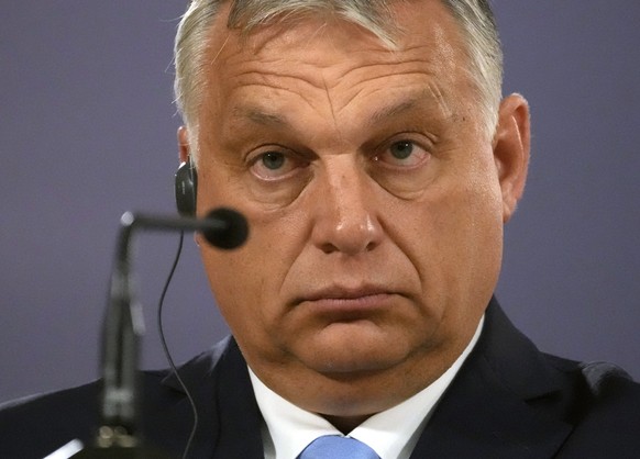 FILE - In this file photo dated Thursday, July 8, 2021, Hungarian Prime Minister Viktor Orban during a press conference in Belgrade, Serbia. Prime Minster Orban said Wednesday July 21, 2021, a referen ...