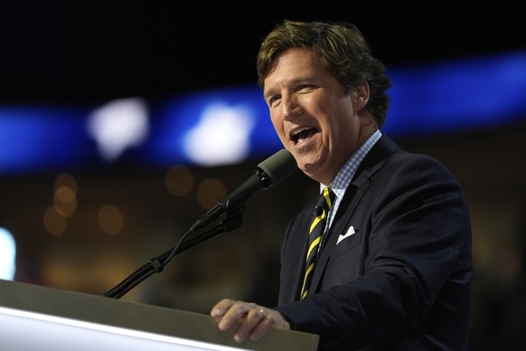 Tucker Carlson speaks during the final day of the Republican National Convention Thursday, July 18, 2024, in Milwaukee. (AP Photo/Paul Sancya)