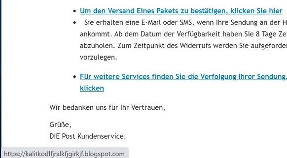 Tipp: Mit dem Mauszeiger nur über den Link fahren, nicht klicken. Der Browser zeigt nun ganz unten im Fenster die Adresse hinter dem Link an.