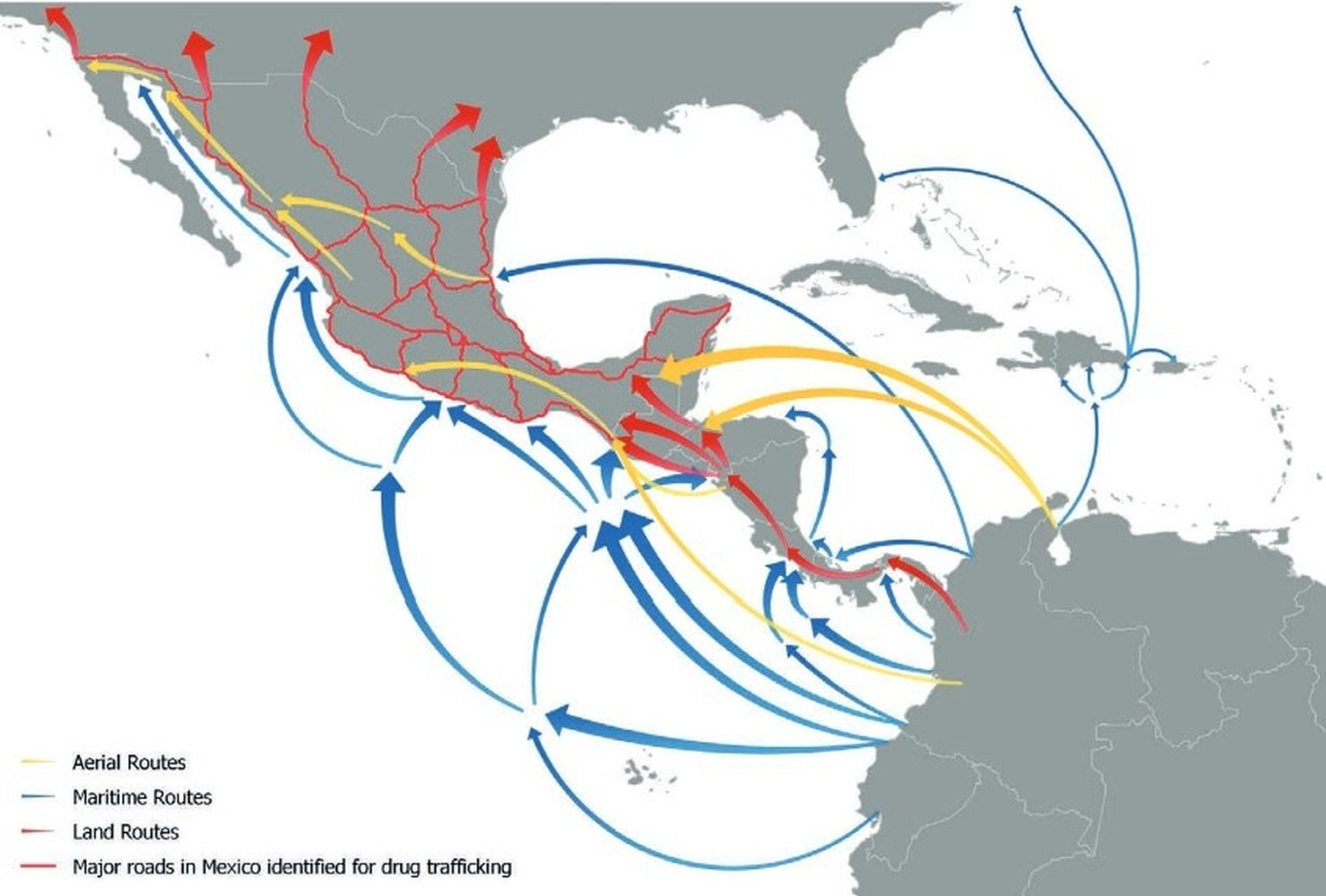 Cocaine trafficking routes from South America to North America, 2021
https://www.unodc.org/documents/data-and-analysis/cocaine/Global_cocaine_report_2023.pdf