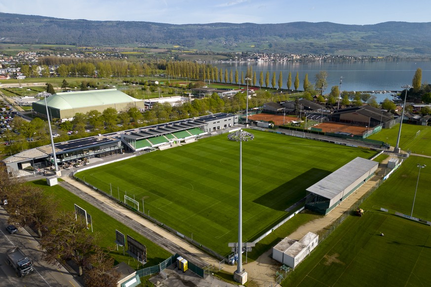Le stade Municipal utilise par le club de football de Challenge League Yverdon Sport FC, YS, photographie ce jeudi 27 avril 2023 a Yverdon. Yverdon Sport est en lice sportivement et pour une licence a ...