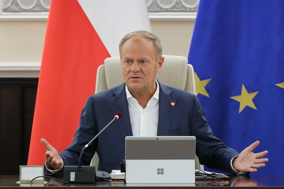 epa12152565 Polish Prime Minister Donald Tusk attends the government meeting at the Chancellery of the Prime Minister in Warsaw, Poland, 03 June 2025. Donald Tusk has announced that a confidence vote  ...