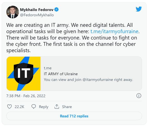 Digitalminister Fedorov sucht Cyber-Spezialisten für eine freiwillige IT-Army.