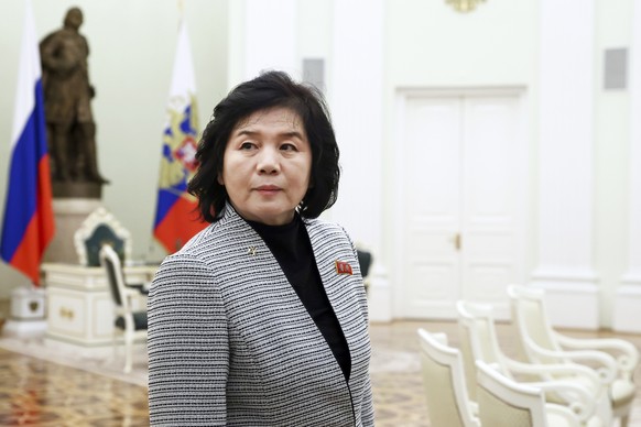 North Korean Foreign Minister Choe Son Hui arrives to meet with Russian President Vladimir Putin at the Kremlin in Moscow, Russia, Tuesday, Jan. 16, 2024. (Artyom Geodakyan, Sputnik, Kremlin Pool Phot ...