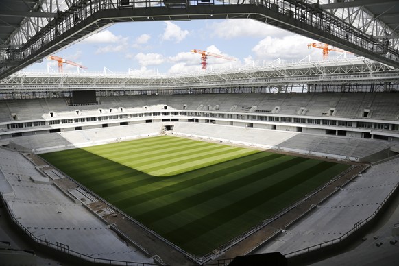 In this photo taken on Saturday, Sept. 16, 2017, the pitch of the World Cup stadium in Kaliningrad, Russia. (AP Photo)
