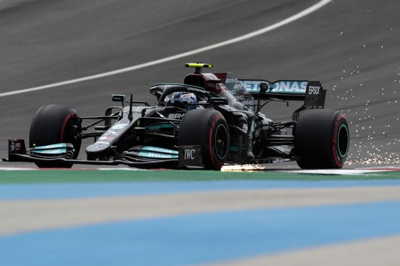 Mercedes driver Valtteri Bottas of Finland steers his car during the third free practice session ahead of the Portugal Formula One Grand Prix at the Algarve International Circuit near Portimao, Portug ...