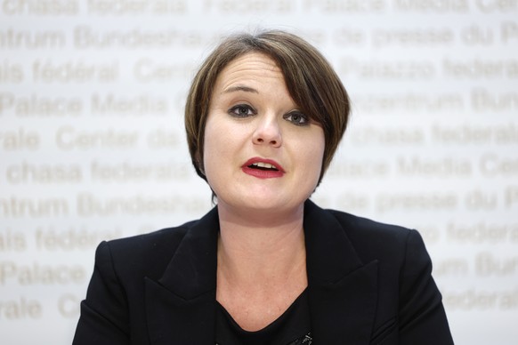 Sarah Wyss, Nationalraetin SP-BS, spricht waehrend einer Medienkonferenz des ueberparteilichen Komitees fuer ein &quot;Ja zum Covid-Gesetz&quot; am Montag, 22. Mai 2023 in Bern. (KEYSTONE/Peter Klaunz ...