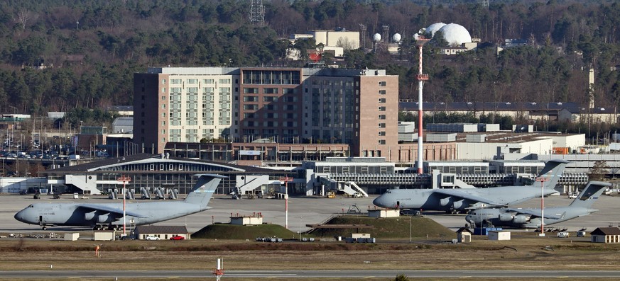epa12791384 An exterior view of the US Air Base Ramstein during the ongoing military operation in Iran, in Landstuhl, Germany, 03 March 2026. Ramstein Air Base is a military airfield of the United Sta ...
